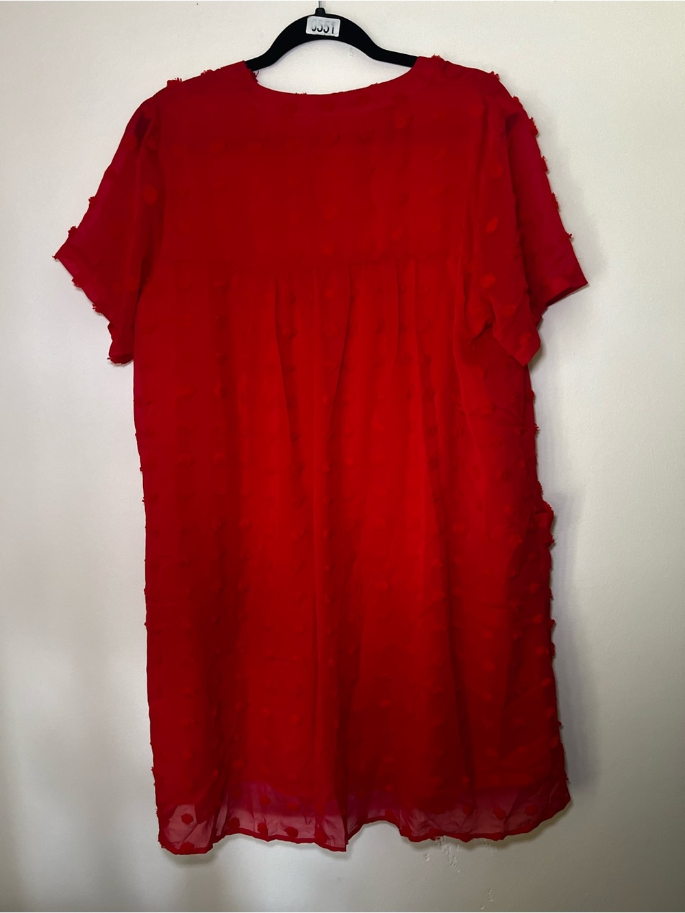 Women's Red Textured Dress - Relaxed Shift - Picture 6 of 7